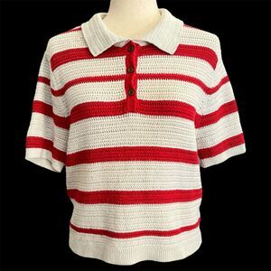 Universal Thread Coastal Preppy Crochet Top Size M Stripe Beachy Tenniscore Knit